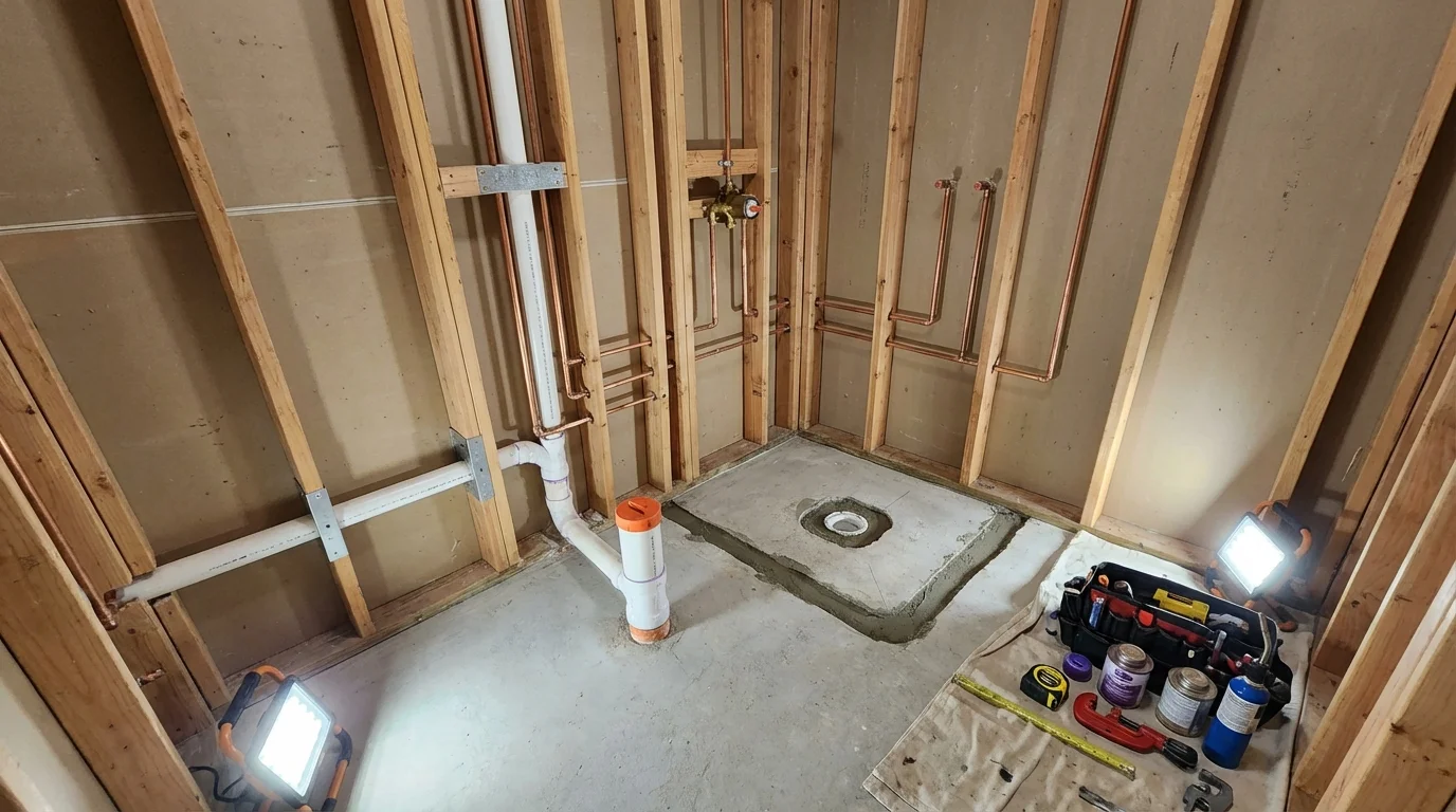 Bathroom rough-in plumbing during remodel by Johns Plumbing LLC in Buttonwillow