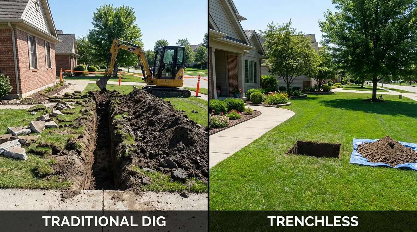Trenchless sewer repair with minimal yard damage versus traditional excavation in Buttonwillow, CA